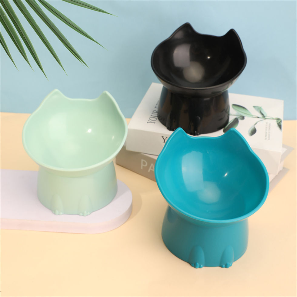Thumbnail: 1pc WhiskerWare Elevated Cat Bowl, Anti-Tip Plastic Raised Pet Feeding Dish with