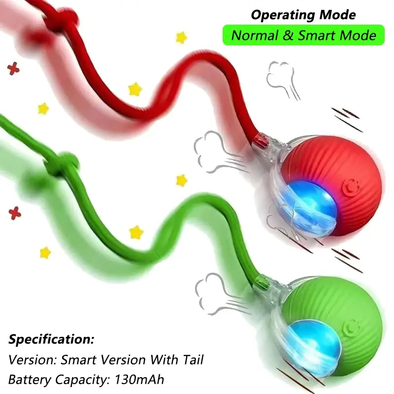 Thumbnail: iLMH 1/2 PCS Cat Interactive Ball Toy Automatic Rolling Ball Faux Tail Rechargea