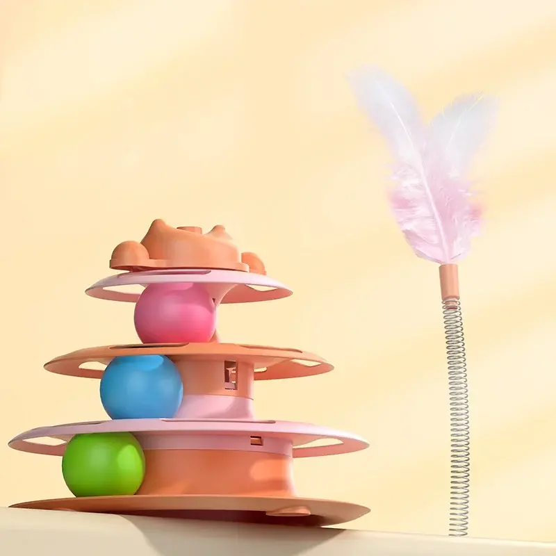 Thumbnail: Pattern Feather Cat Toy, Three-layer Rotating Tower with Ball, Indoor Cat Intera