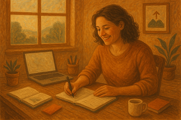 Femme au bureau sous la lumière chaude
