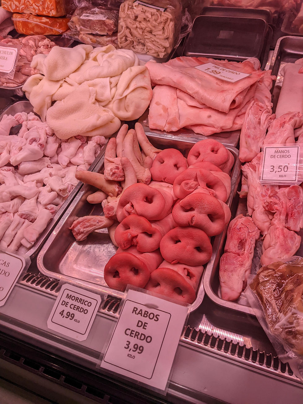 pig parts at a market