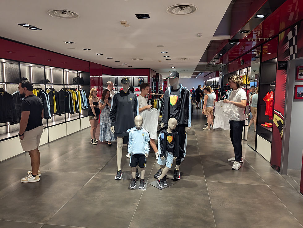 gift shop with Ferrari merchandise