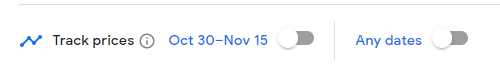 Screenshot: Track prices with two toggle switches to turn off and on