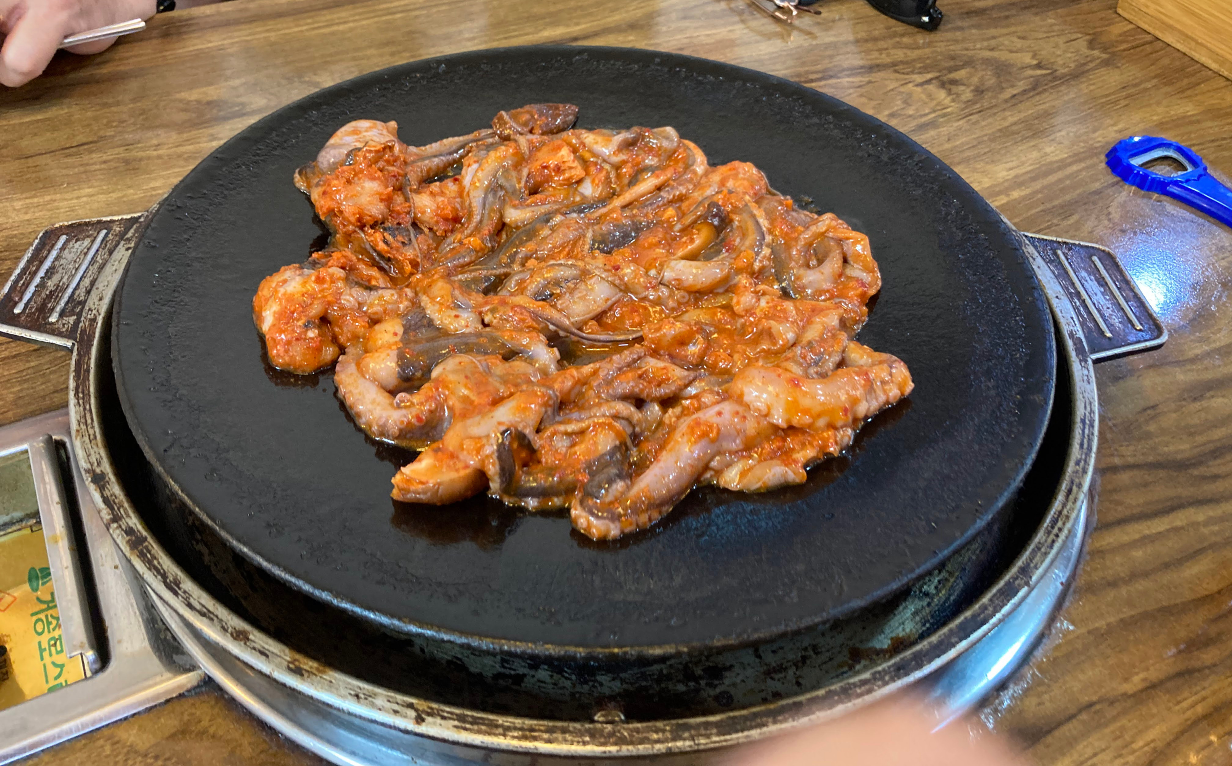 octopus cooking on a hot plate