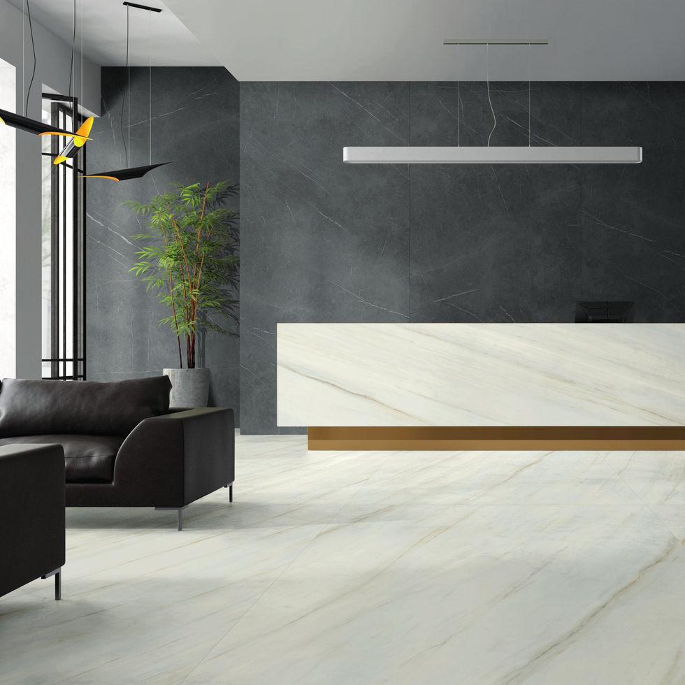 Lasa White porcelain slab – room photo