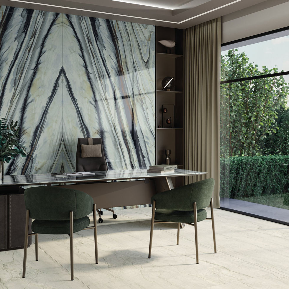Oyster Wild Forest porcelain slab – room photo