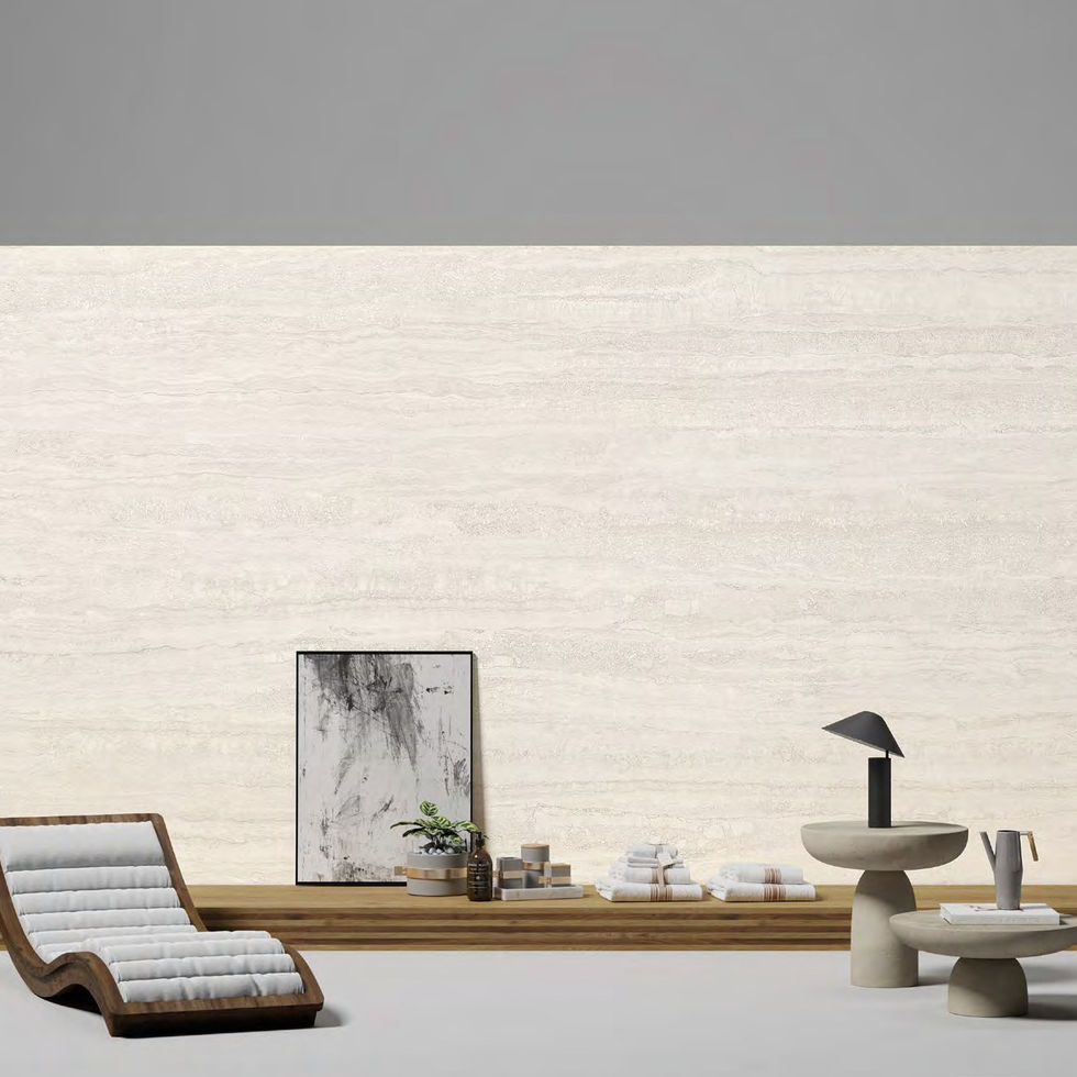 Travertino Vein White porcelain slab – room photo