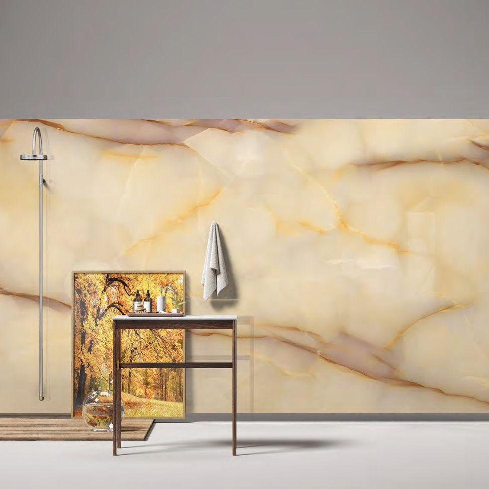 Onyx Miele porcelain slab – room photo