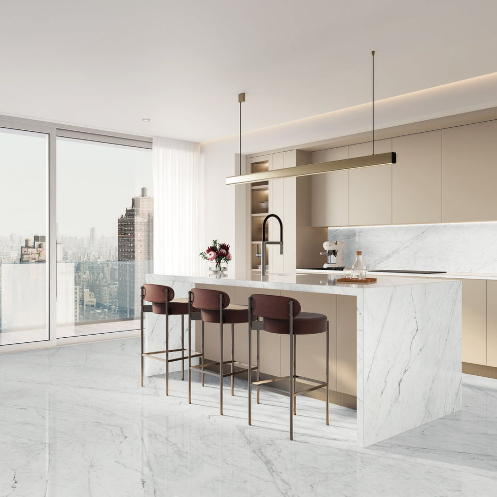 Marmo Carrara porcelain slab – room photo