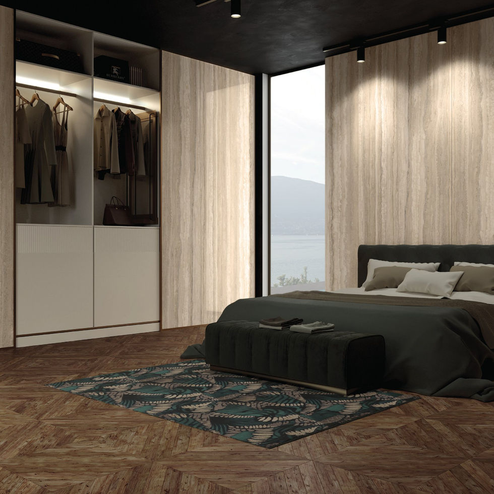 Heaven Travertino Beige porcelain slab – room photo