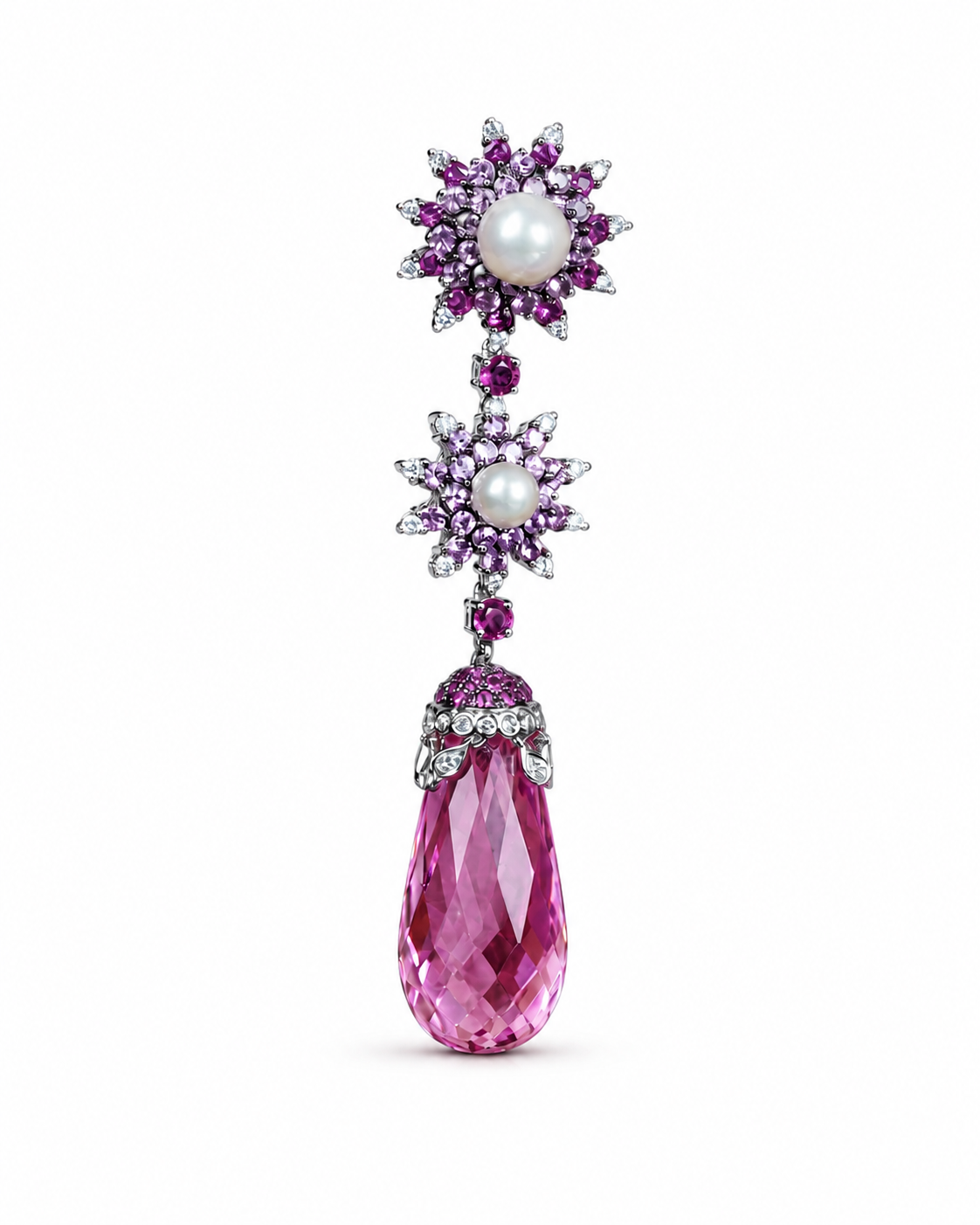 Pink Gemstone & Pearl Drop Earring