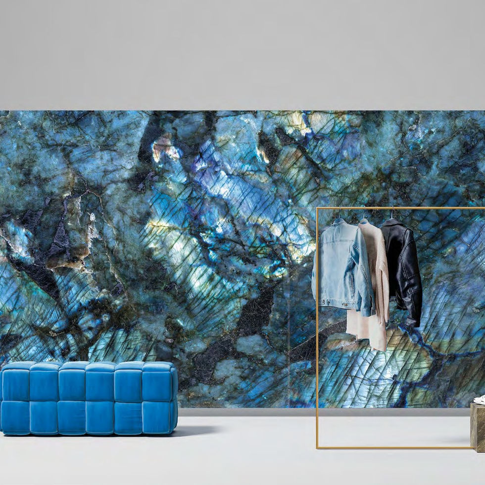 Labradorite porcelain slab – room photo