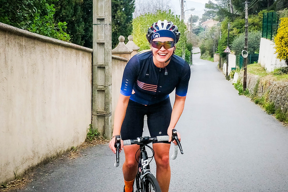 Col de Quatre Chemins on the finish, tired but always with a smile Aleksandra She's a Cycling the local legend
