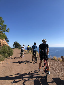 Group of road cyclists in the Massif the L'Esterel She's a cyclist