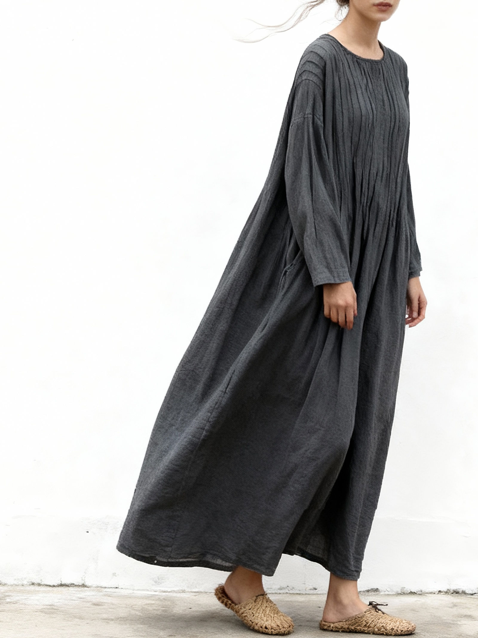 Relaxed Linen-Blend Maxi Dress-Effortless One Size Fit