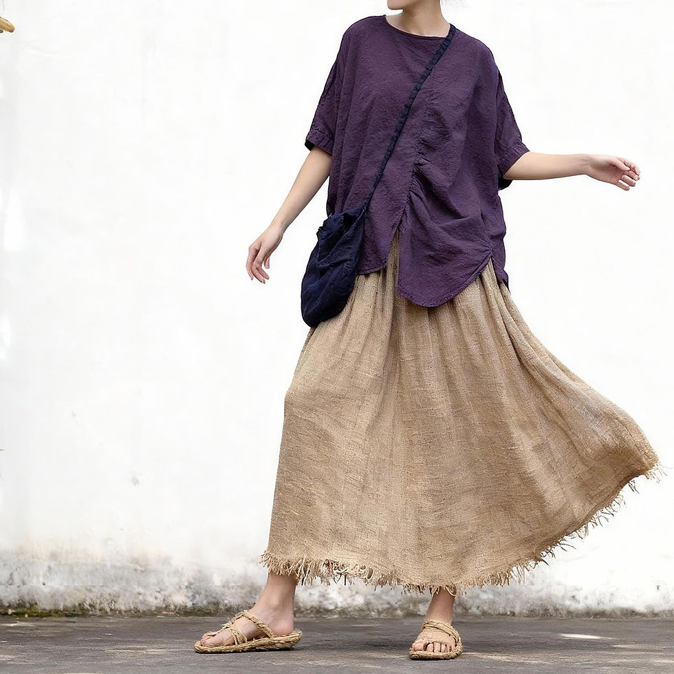 Dark purple handcrafted linen cotton oversized blouse with relaxed dropped shoulders