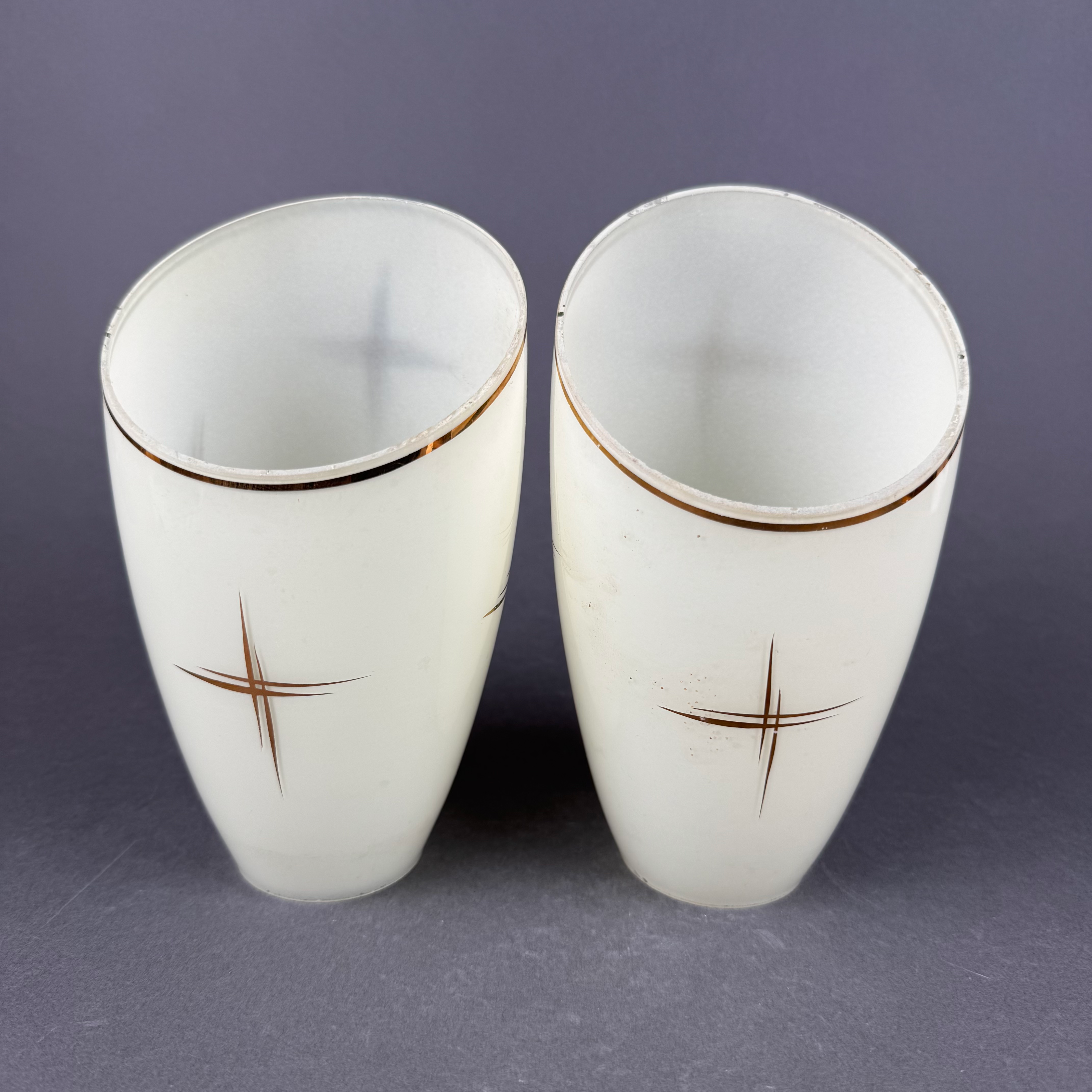 Paar Lampengläser 50s Mid Century creme Gold 17 / 5 cm - 4149