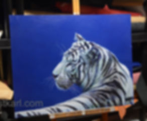 tiger painted on leather UK based artist