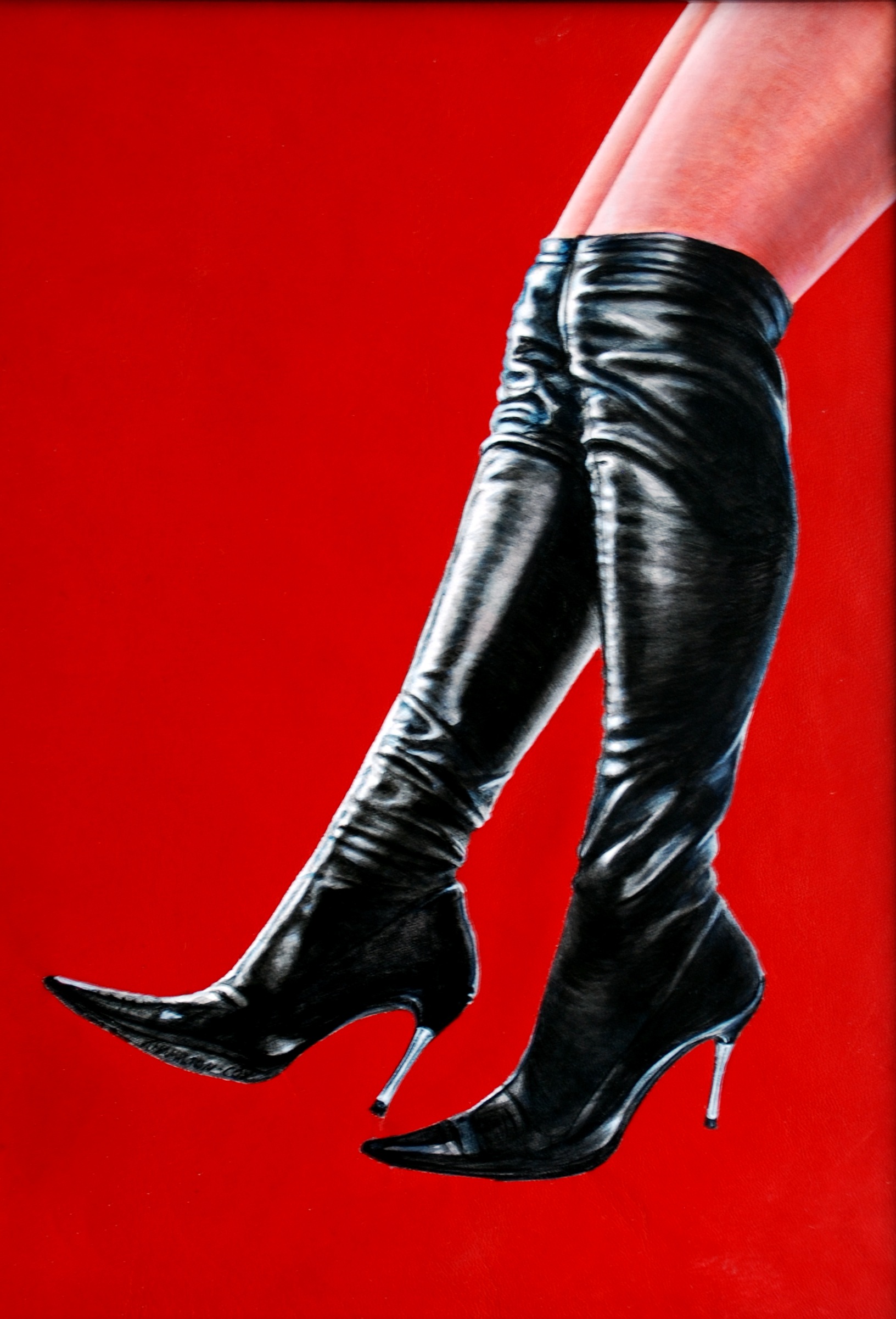 Black Boots on red leather