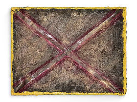 concrete, textiles, mixed media on wood