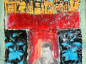 industrial colors, printed photo, broken clock on cement slab