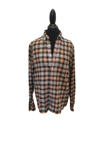 Thumbnail: Upcycled Flannel Brown Plaid H&M Bob Marley Graphic Medium