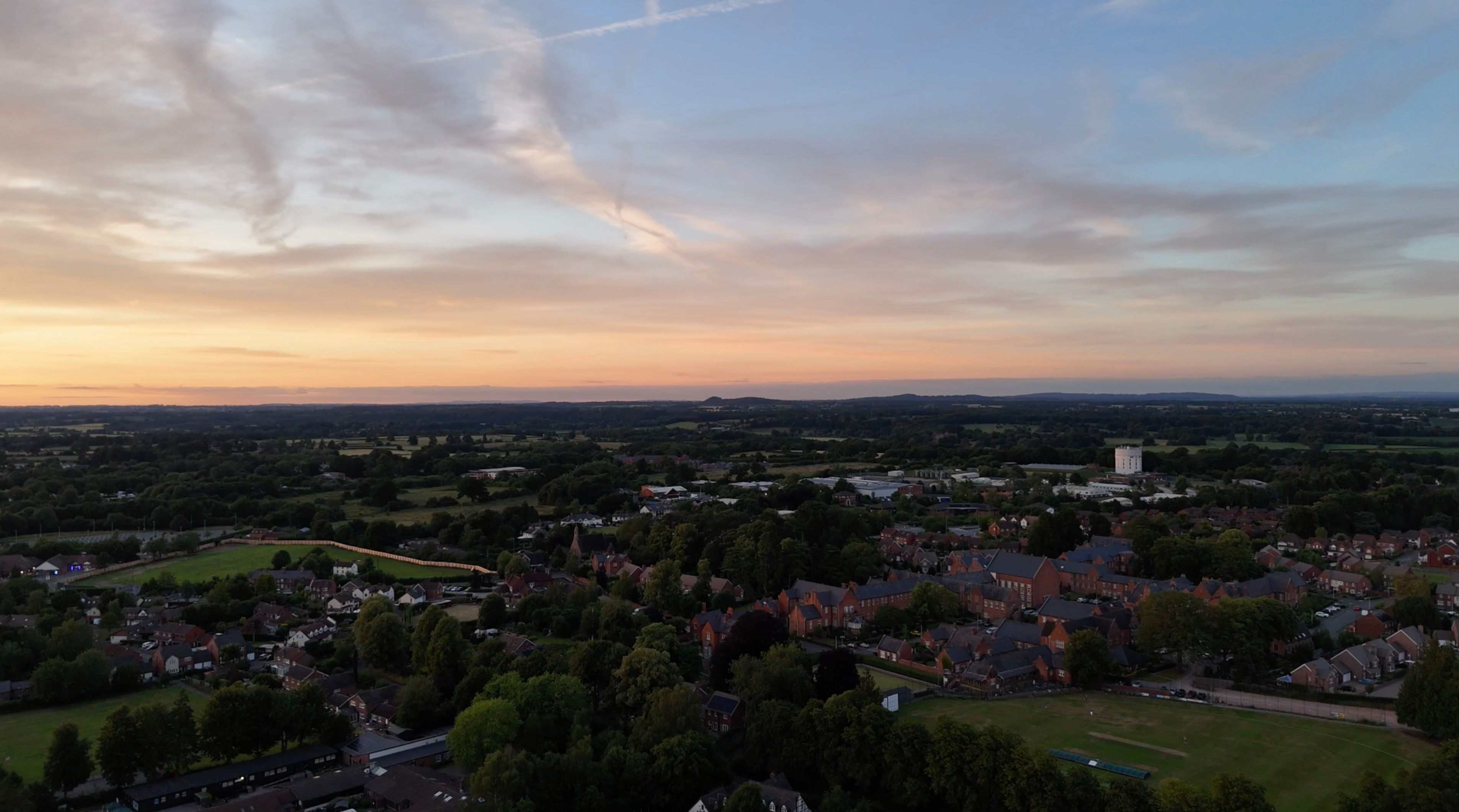 Aerial Drone - Sunset over Shropshire Countryside 06