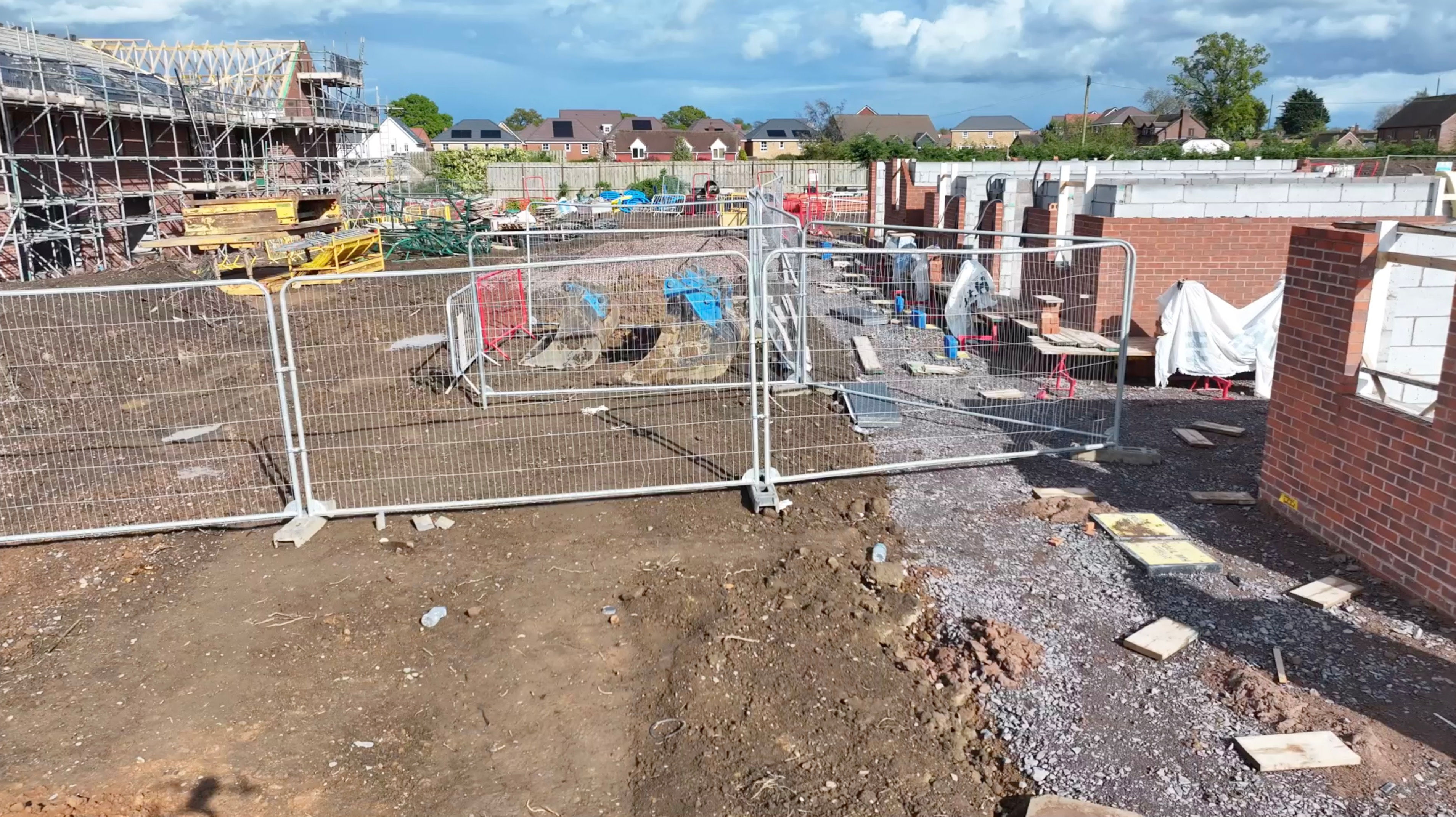 Aerial - Drone - UK Building Site Workings - With Drone Shadow