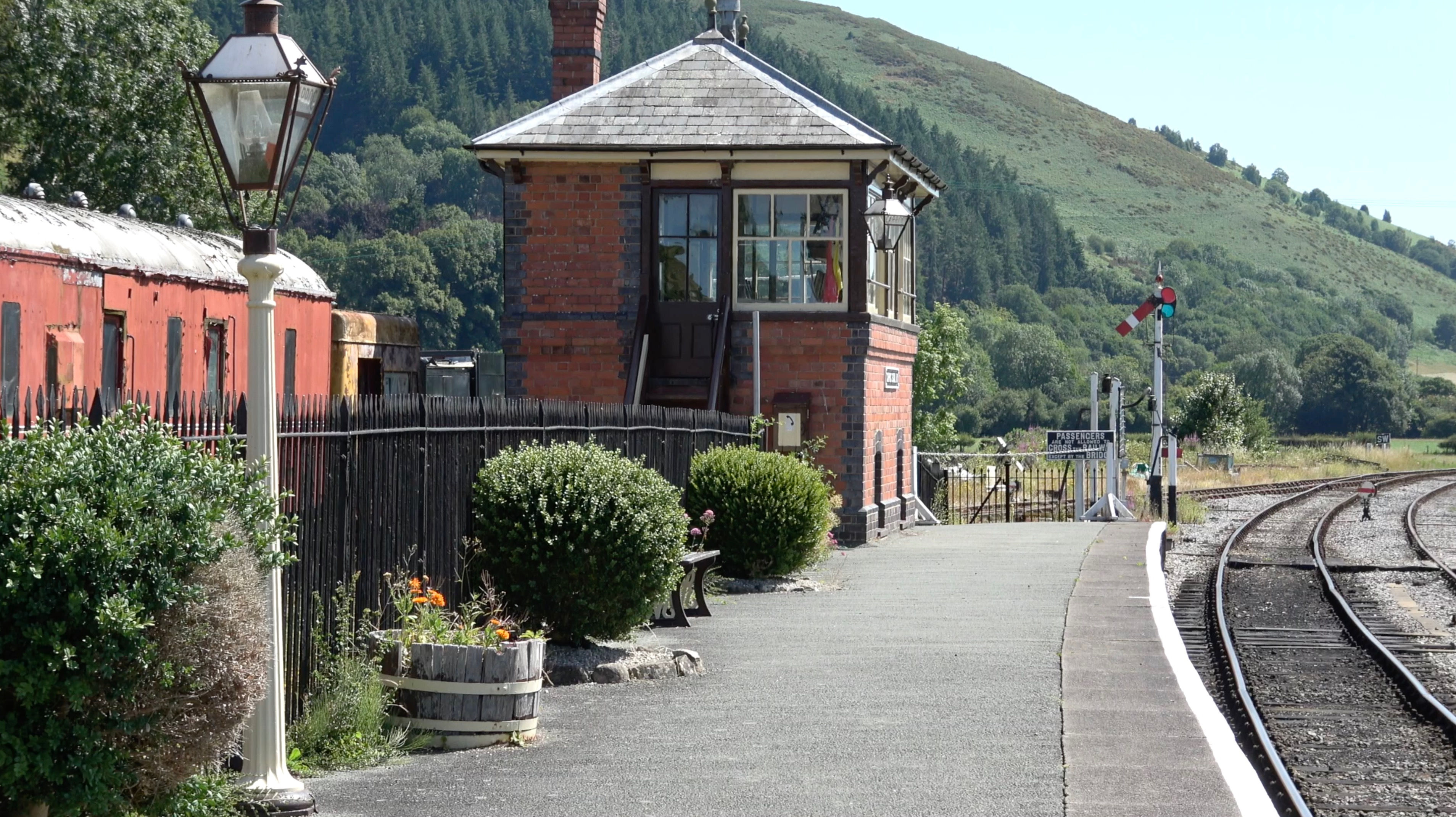 Welsh Railway - Station Signal Box - Bushes - Gas Lamp.
