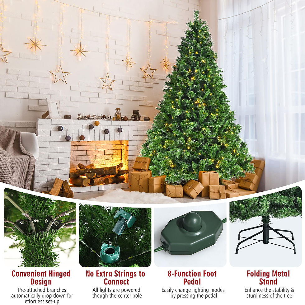 Thumbnail: 7ft Pre-Lit Artificial Hinged Christmas Tree w/8 Modes LED Lights and Foot Peda