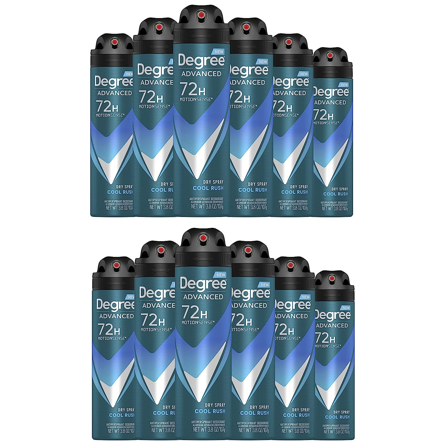 Degree Men Advanced Antiperspirant Deodorant Dry Spray Cool Rush, Pack of 12, 7
