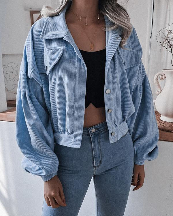 Thumbnail: lantern long sleeve corduroy casual short jacket