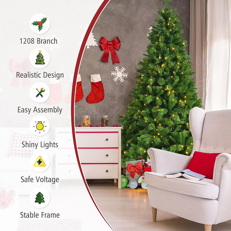 Thumbnail: 7ft Pre-Lit Artificial Hinged Christmas Tree w/8 Modes LED Lights and Foot Peda