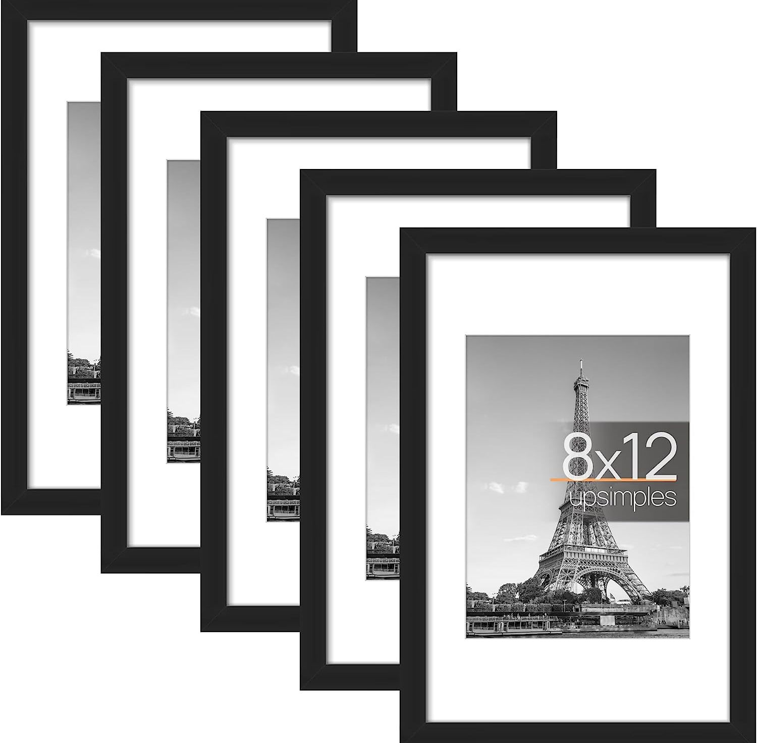 upsimples 8x12 Picture Frame Set of 5,Display Pictures 6x8 with Mat or 8x12 Wit