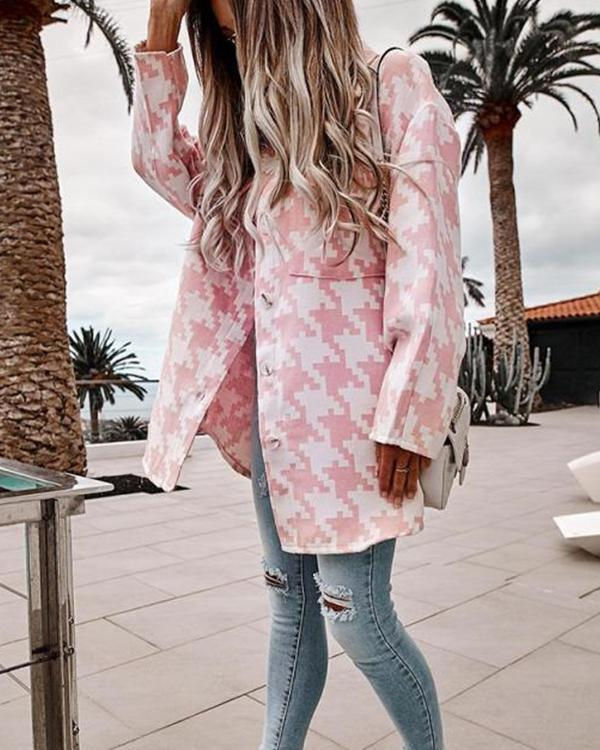 Thumbnail: houndstooth plaid cotton-blend coat