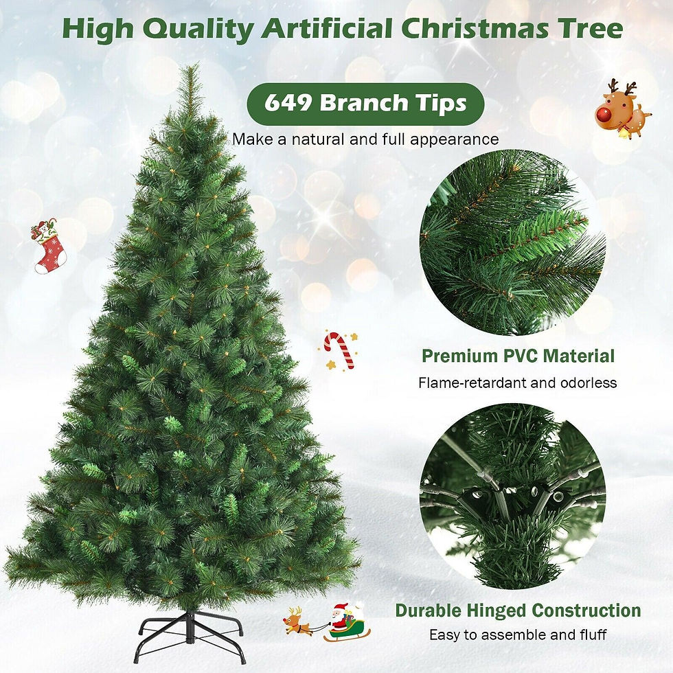 Thumbnail: 6ft Unlit Hinged PVC Artificial Christmas Tree w/ 649 Tips &amp; Metal Stand
