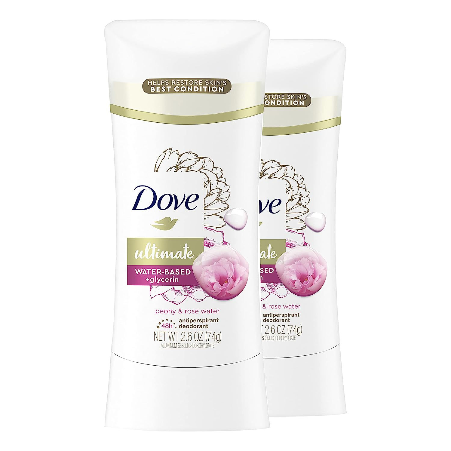 Dove Ultimate Antiperspirant Deodorant Stick Peony and Rose Water 2.6 oz 2 Coun