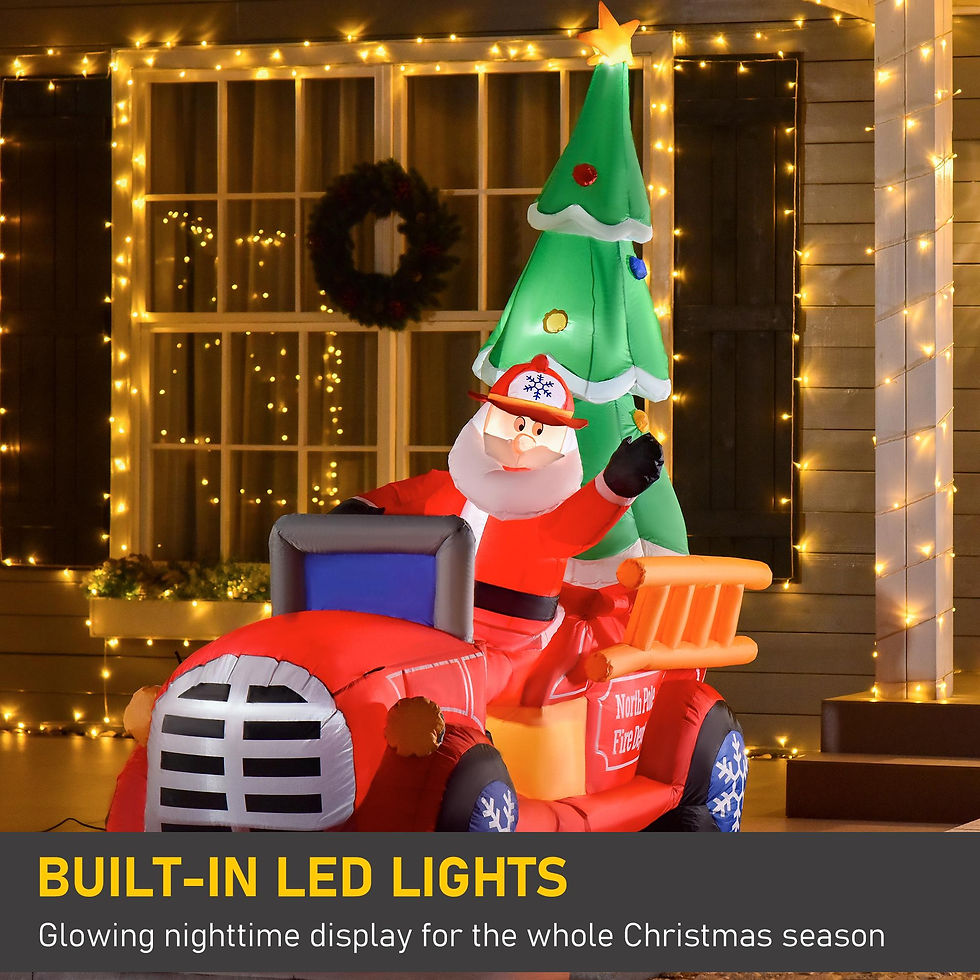 Thumbnail: HOMCOM 7.5ft Christmas Santa Inflatable Fire Truck Decoration with LED Lights,