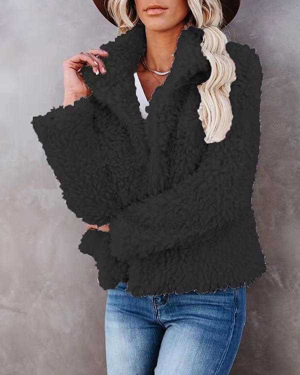 Thumbnail: lapel plush cardigan pure color coat