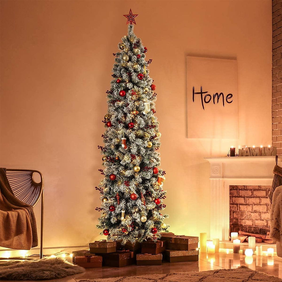 Thumbnail: OasisCraft 6.5ft Prelit Snow Flocked Artificial Pencil Christmas Tree with 250