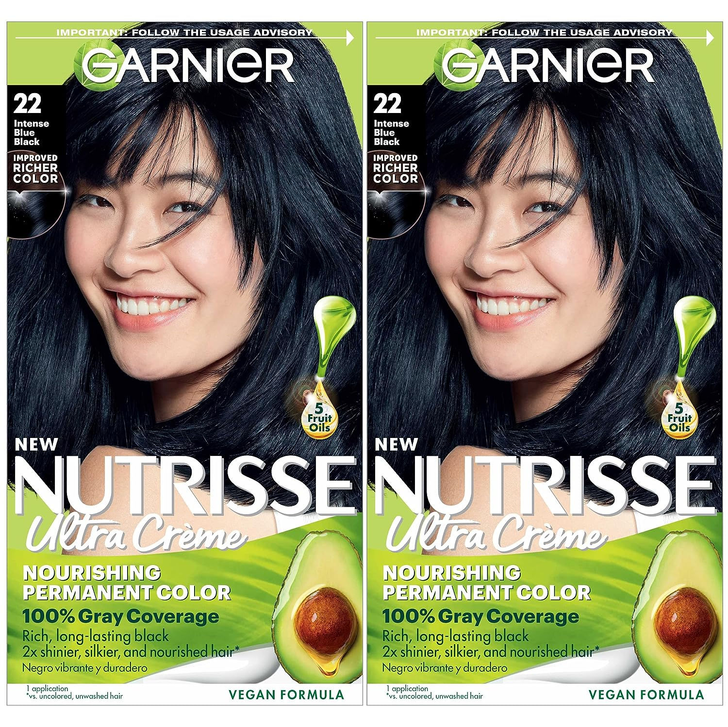 Garnier Hair Color Nutrisse Nourishing Creme, 22 Intense Blue Black (Mulberry)
