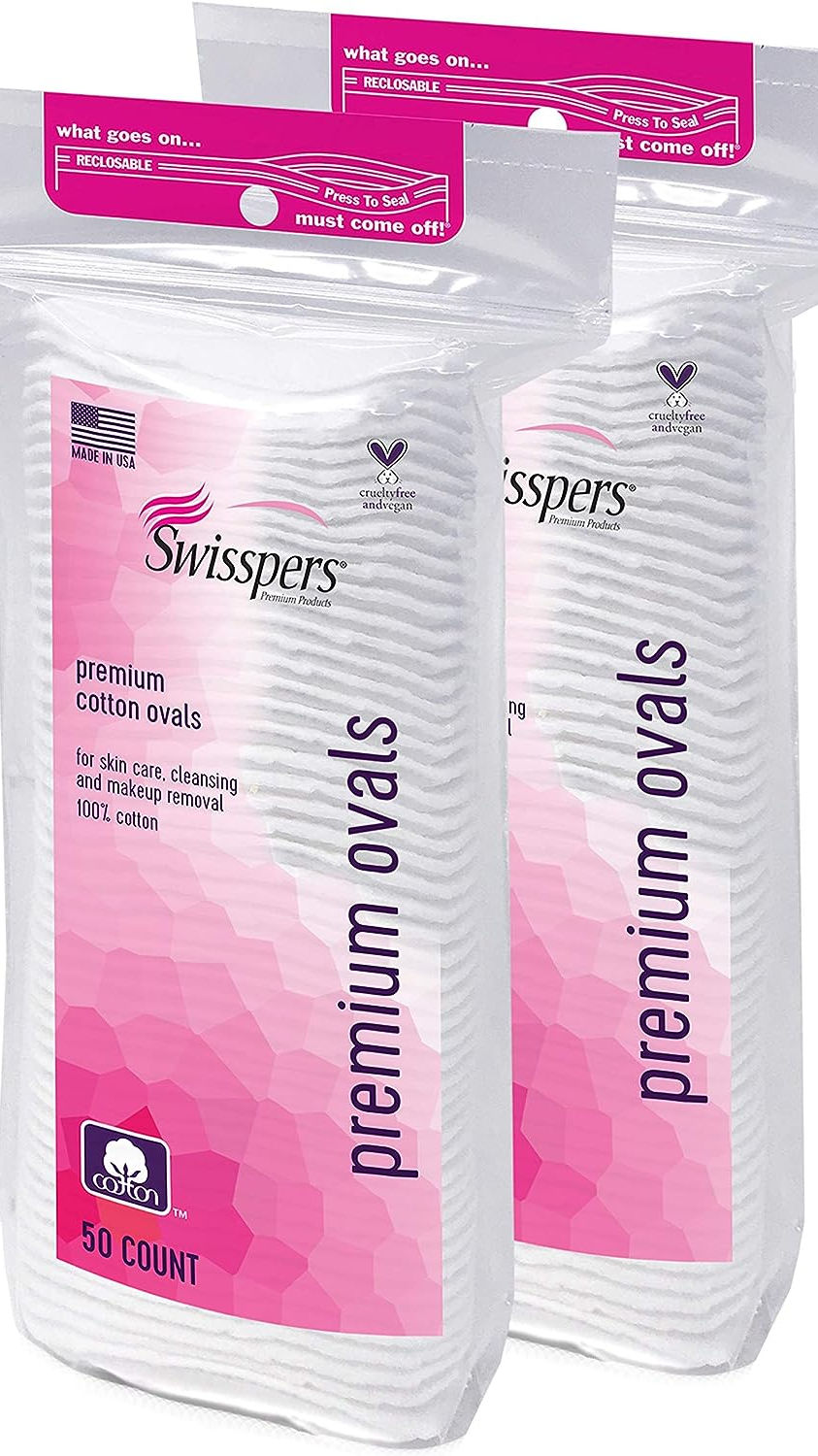 Thumbnail: Swisspers Premium 100 Percent Cotton Ovals, Reclosable Bags, 50 Count Bags, 2 P