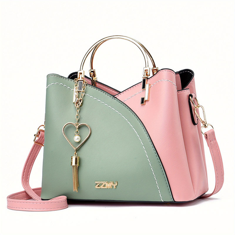 Thumbnail: Color Block Satchel Bag, Trendy Tassel Decor Crossbody Bag, Women's Top Ring Pu