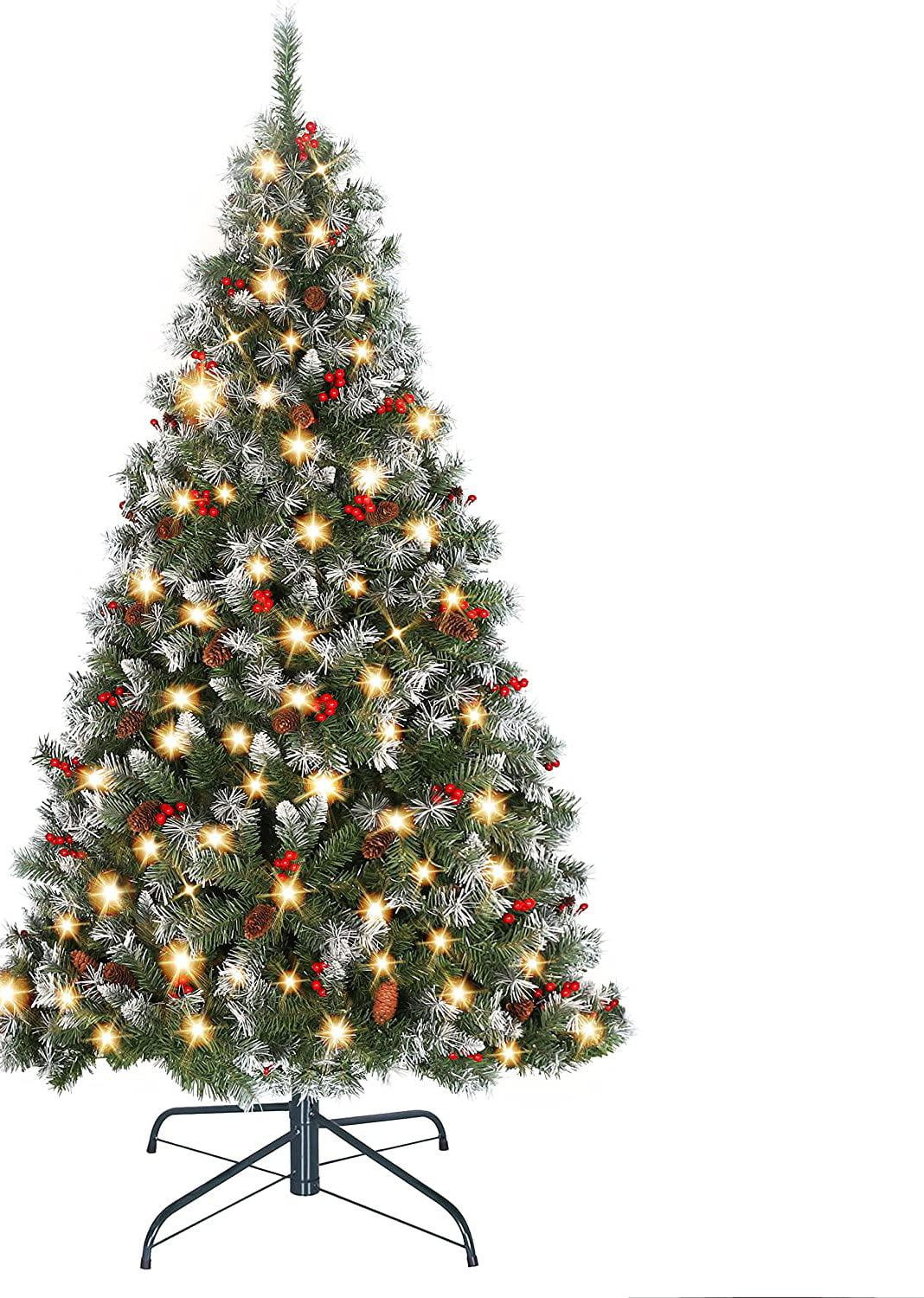 6FT Snow Frosted Christmas Tree, Pre-lit Artificial Christmas Tree with Pine Co