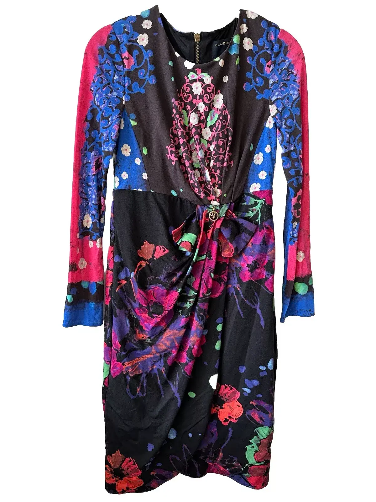 Roberto Cavalli Floral Print Jersey Sheath Midi Dress Size 6-8