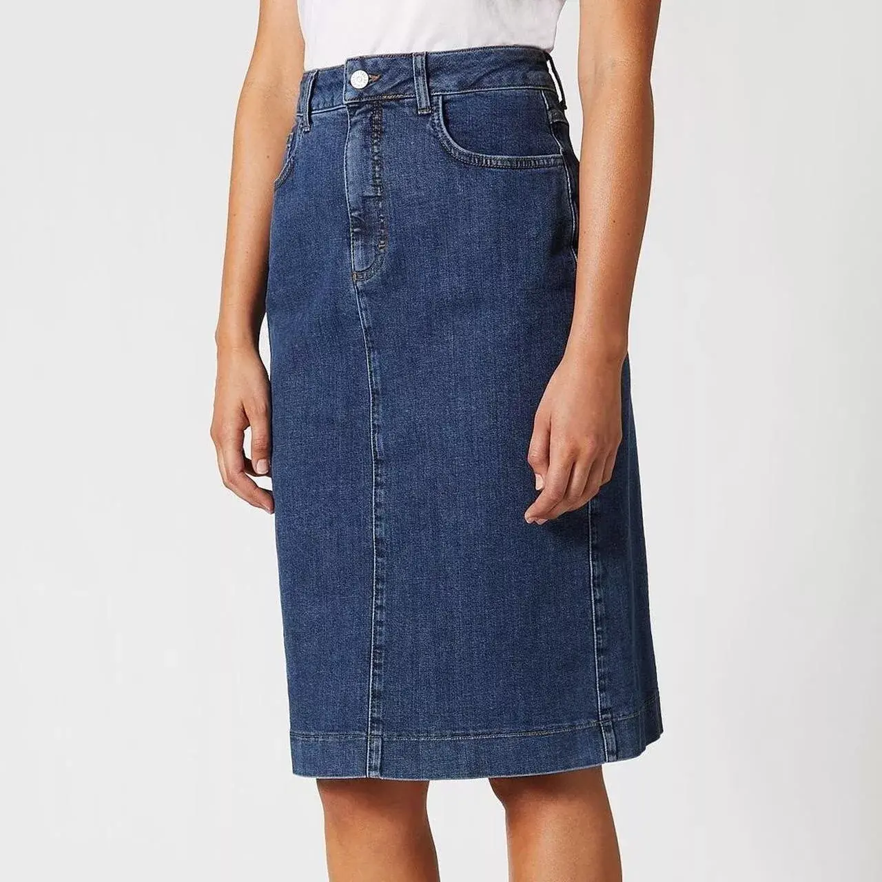 Scanlan Theodore Pencil Stretch Blue Denim Skirt Sz 6