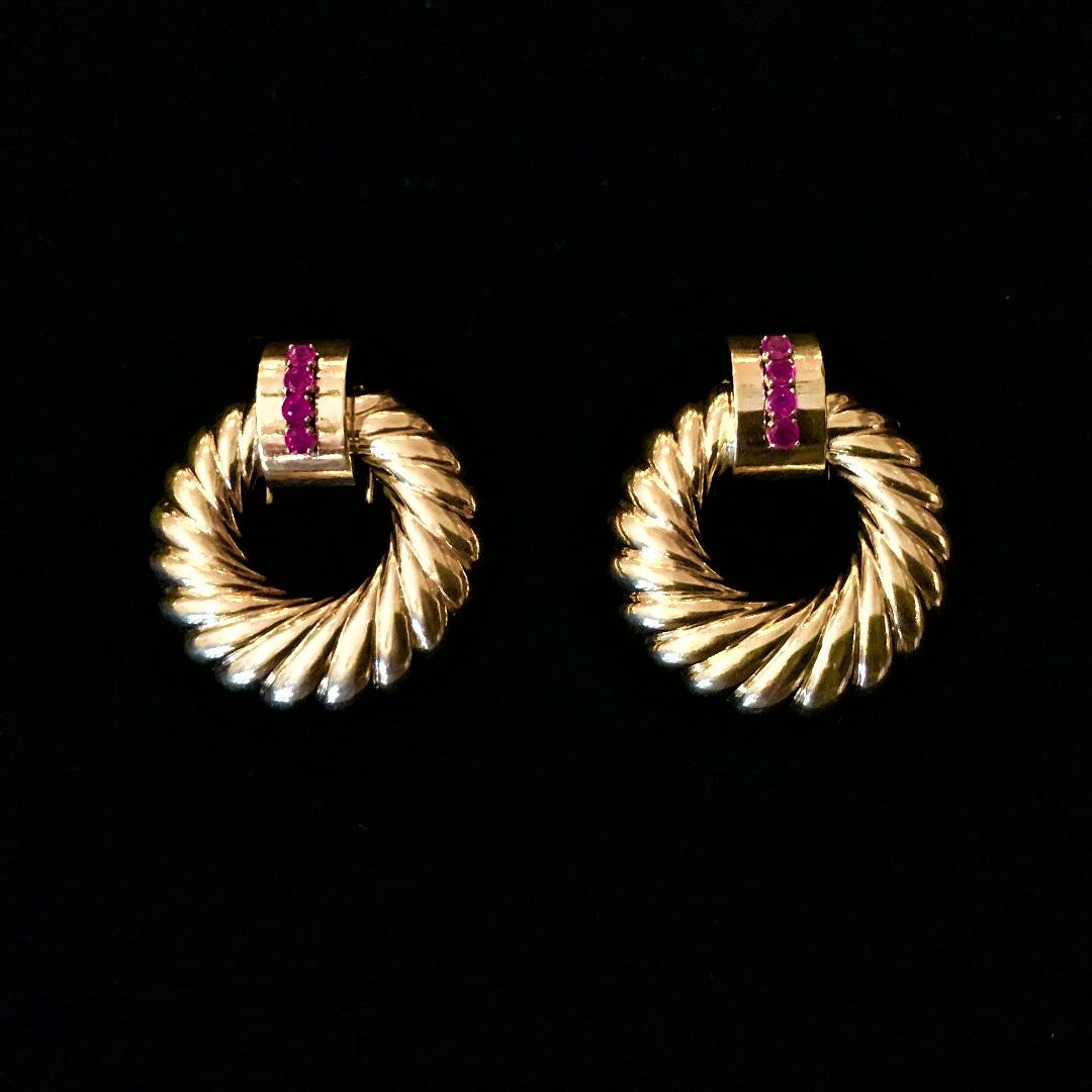 estate14kgoldandrubydressclips