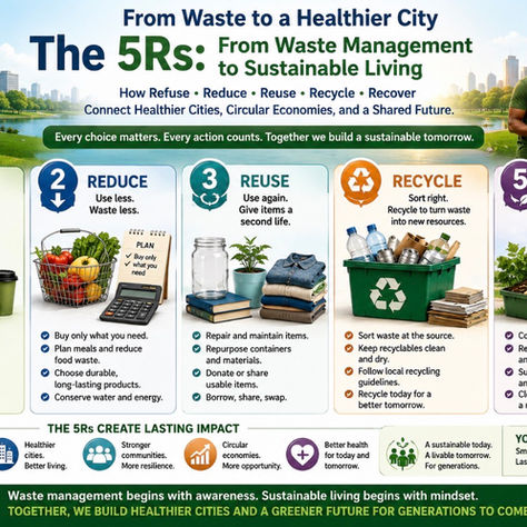 Series Finale–The 5Rs: From Waste Management to Sustainable Living How Refuse • Reduce • Reuse • Recycle • Recover Connect Healthier Cities, Circular Economies, and a Shared Future!