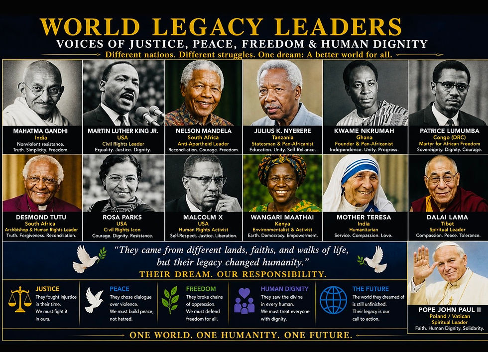 They came from different nations, faiths, struggles, and political traditions — but their legacy still shapes how the world understands justice, peace, freedom, service, courage, and human dignity.