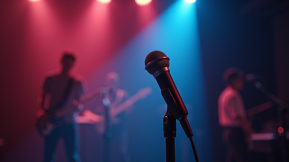 Eye-level view of a microphone on a stage ready for a performance